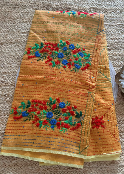 Mustard Yellow Cotton Silk With Bouillion Work- Bengal