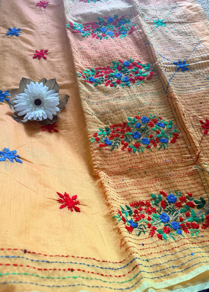Mustard Yellow Cotton Silk With Bouillion Work- Bengal