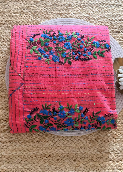 Dark Peach Cotton Silk With Boullion Work - Bengal