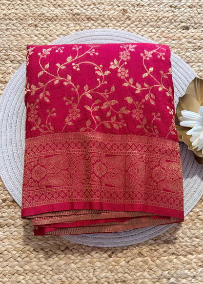 Reddish Pink  Semi Georgette Silk - Banaras