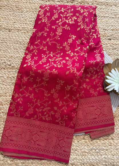 Reddish Pink  Semi Georgette Silk - Banaras
