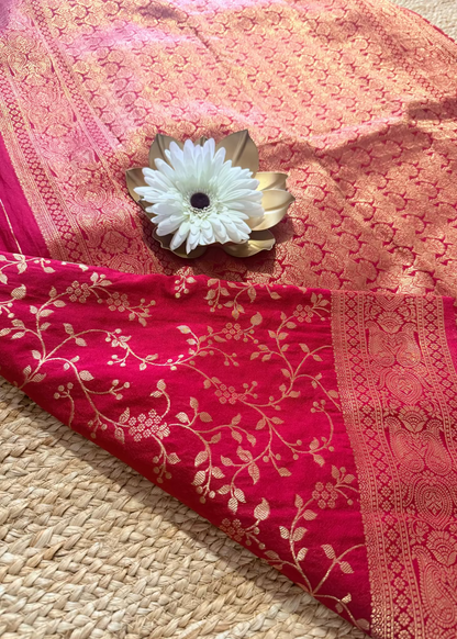 Reddish Pink  Semi Georgette Silk - Banaras