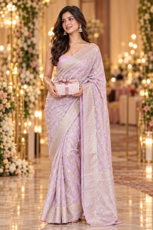 Light Pink Semi Georgette Silk -Banaras