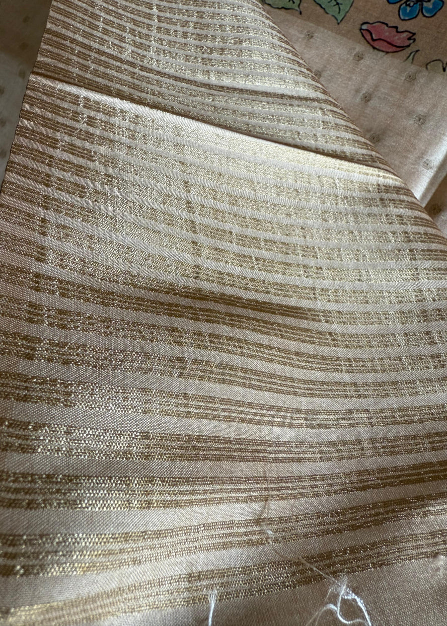 Beige Semi Tussar Silk With Golden Buttas - Banaras