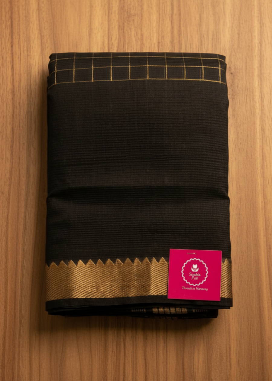 Checks Design Black Mangalgiri Silk Saree- Andhra
