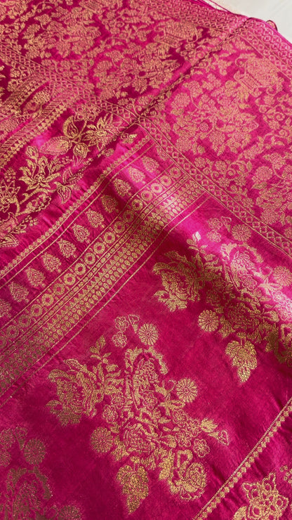 Light & Dark Pink Banarasee Dupion Saree - Banaras