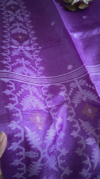Purple Colour Pure Tussar Jamdani Silk - Bengal