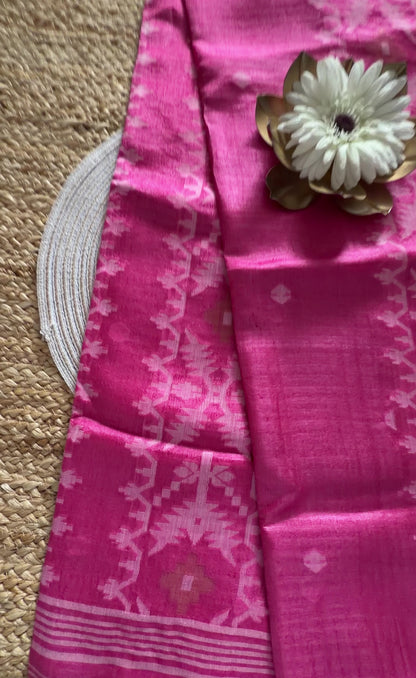 Pink Pure Tussar Jamdani Silk - Bengal